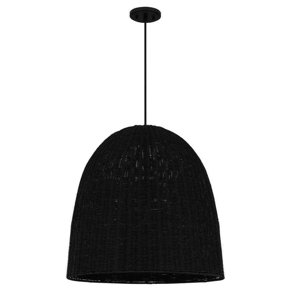 Hampton Bay Highler 1-Light Matte Black Pendant with Matte Black Rattan Shade