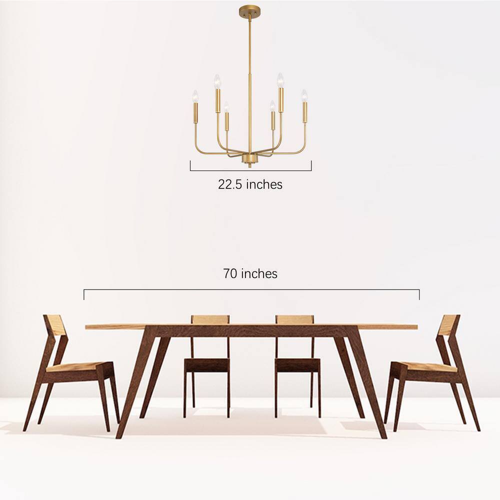 Uolfin Modern Dark Gold Linear Chandelier, 6-Light Candlestick Pendant Light