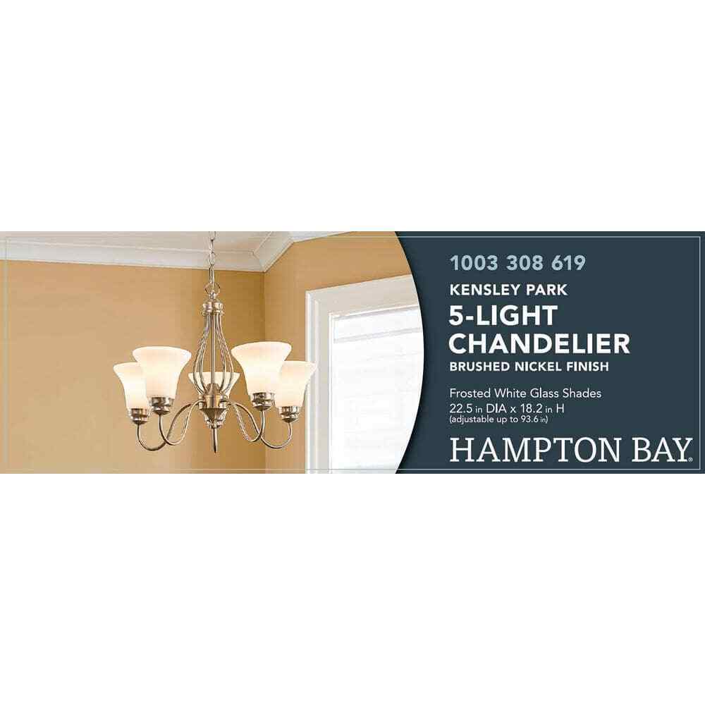 Hampton Bay Kensley Park 5-Light Brushed Nickel Hanging Candlestick Chandelier