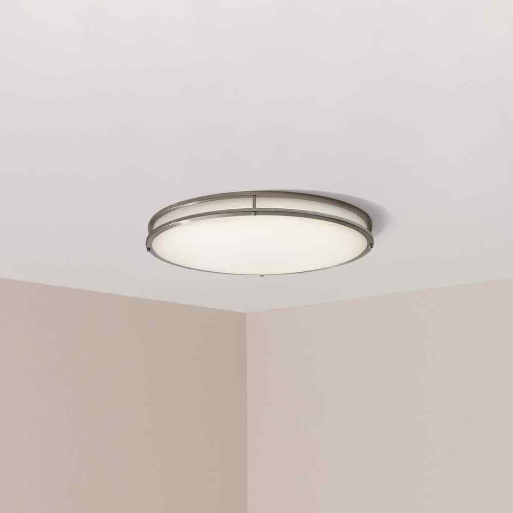 Hampton Bay 24 in. Oval 1-Light Brushed Nickel Dimmable LED Flush Mount