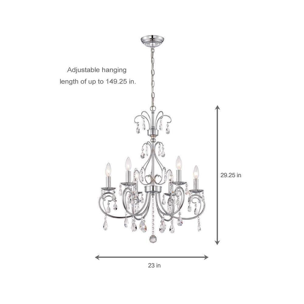 World Imports Kothari 6-Light Chrome Chandelier Light with Hanging Crystals