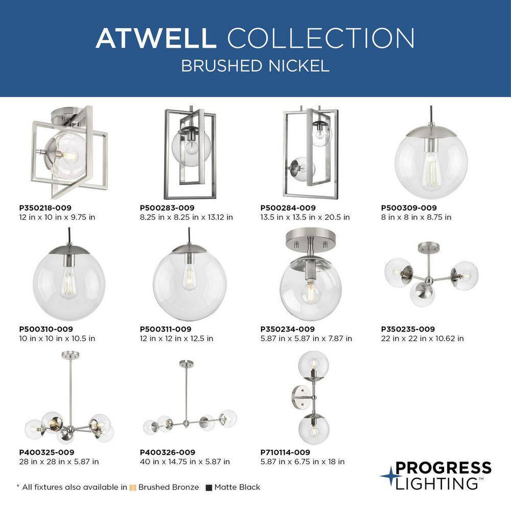 Progress Lighting Atwell 6" 2Light Brushed Nickel Mid-Century Modern Wall Sconce