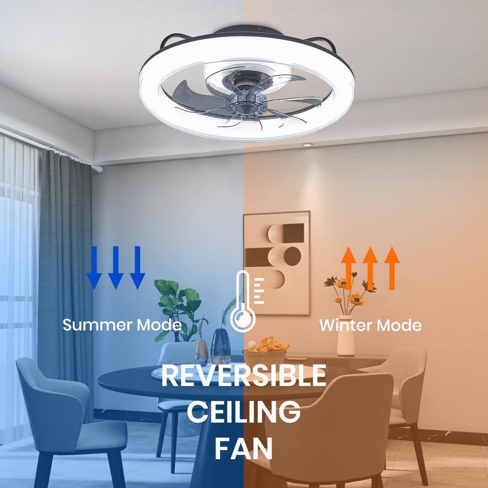 ANTOINE 20 in. Indoor Black Ceiling Fan w/ LED Dimmable Light Low Profile Flush