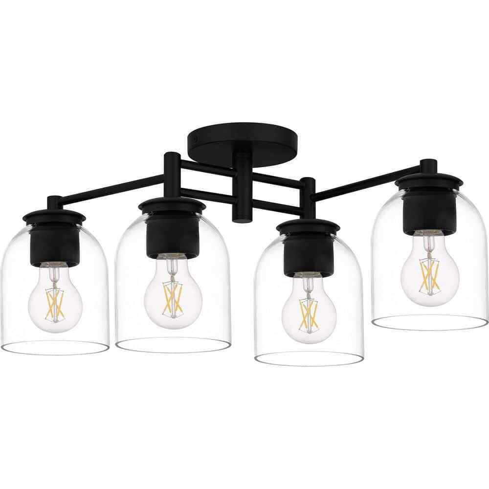 Hampton Bay Boundbrook 26.25 in. 4-Light Matte Black Semi-Flush Mount