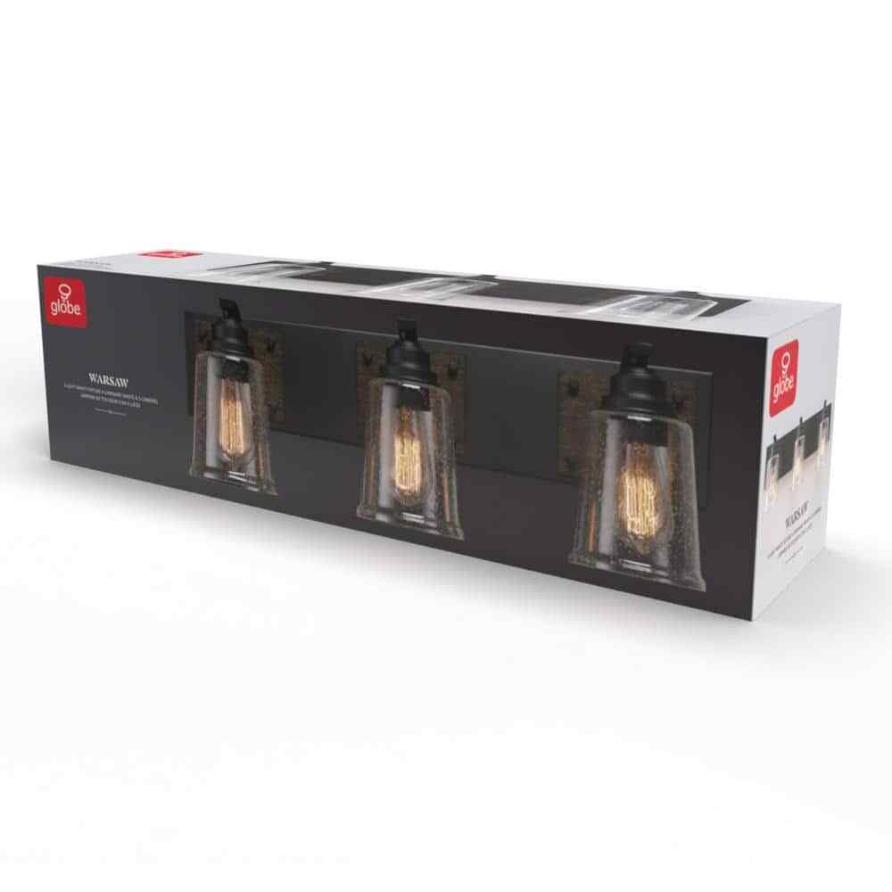 Globe Electric Warsaw 24 in. 3-Light Matte Black Vanity Light w/Faux Wood Accent