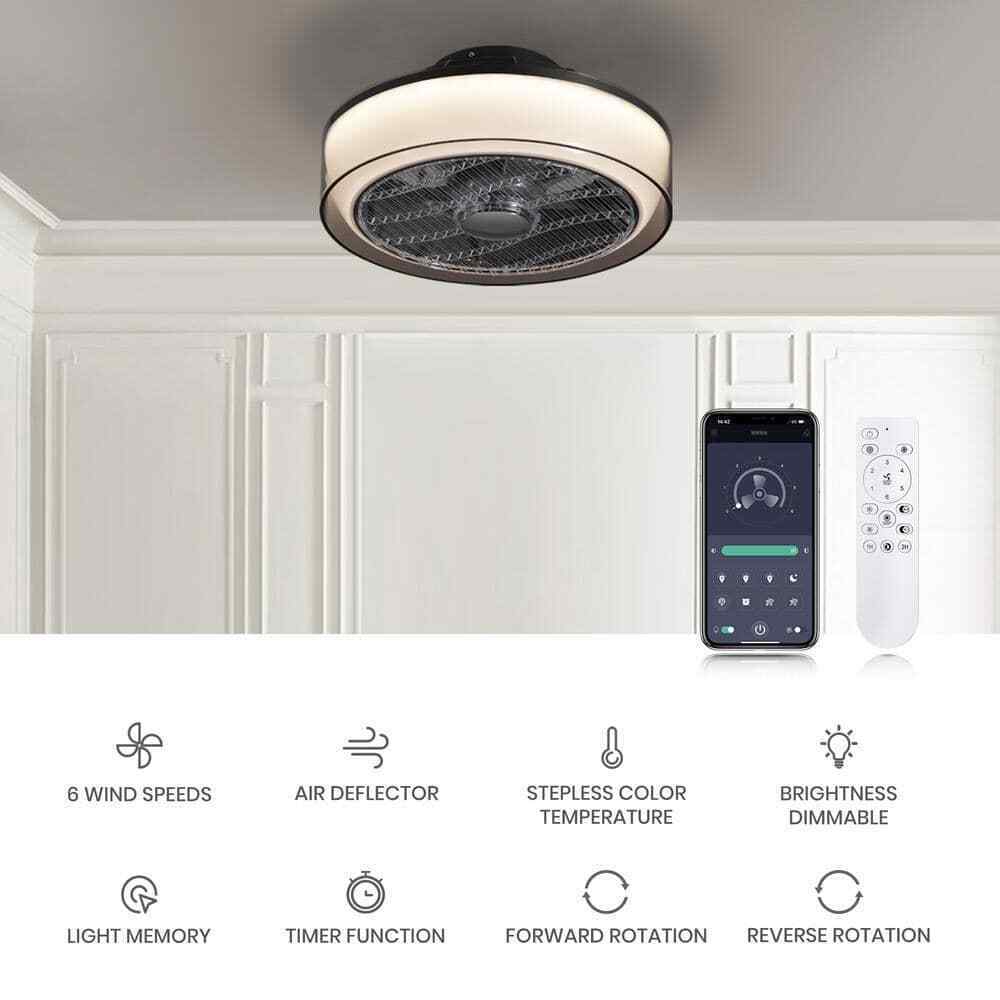 ANTOINE Modern Dimmable LED Indoor Gray Smart Enclosed Ceiling Fan w/ Remote
