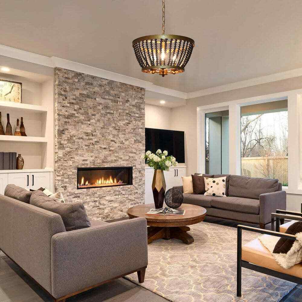Uolfin Modern Drum Dining Room 3-Light Antique Gold Round Chandelier