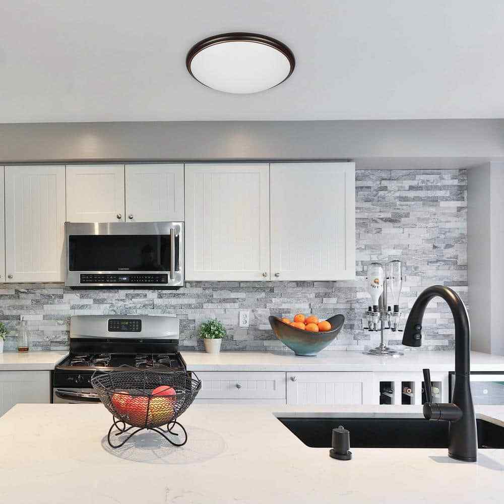 Commercial Electric 12" Light Brushed Nickel and Oil-Rubbed Bronze Flush Mount