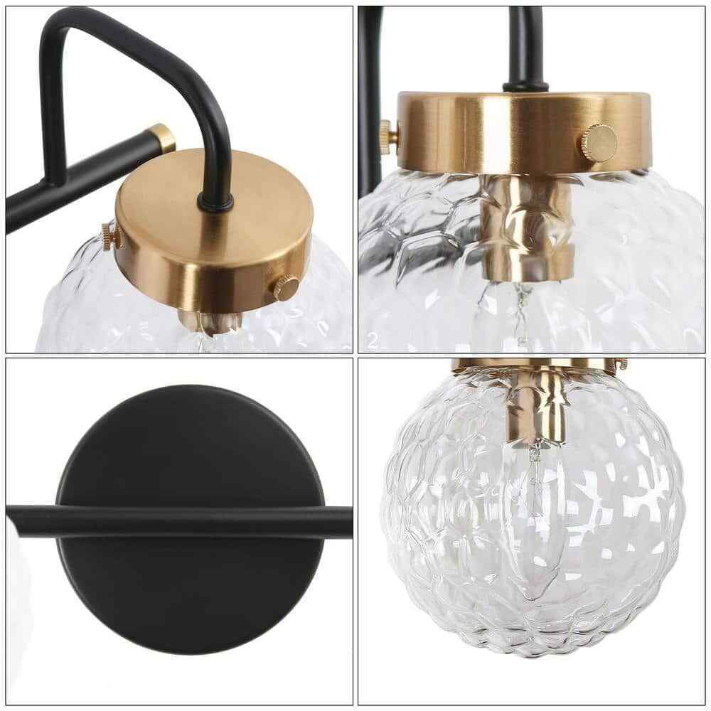 LNC ASTRID Modern 15 in. 2-Light Black Vanity Light Brass Wall Sconce