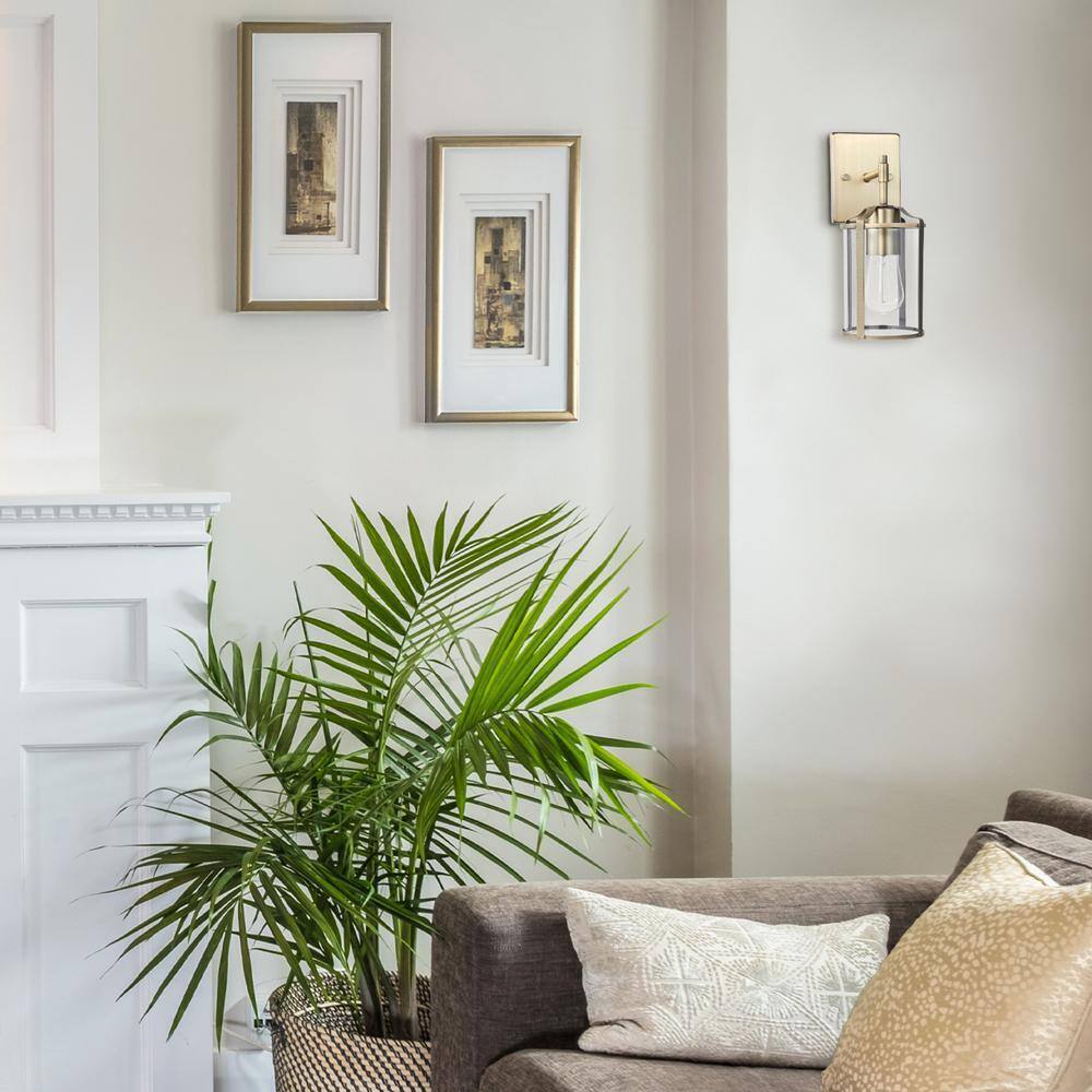 Globe Electric Gretel 1-Light Antique Brass Wall Sconce with Clear Glass Shade
