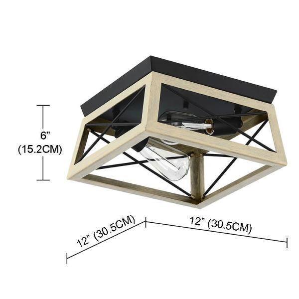 Hukoro Mousse 12 in. W 2-Light Flush Mount w/ Matte Black Finish and Oak Accents