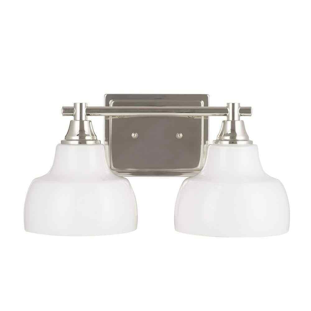Cresswell 2-Lights Polished Nickel Vanity Light with Milk White Glass Shades