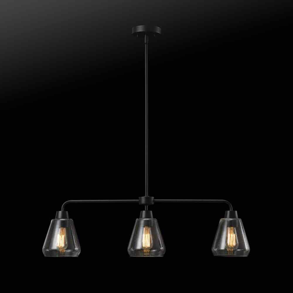 Hampton Bay Granby 3-Light Matte Black Linear Chandelier with Glass Shades