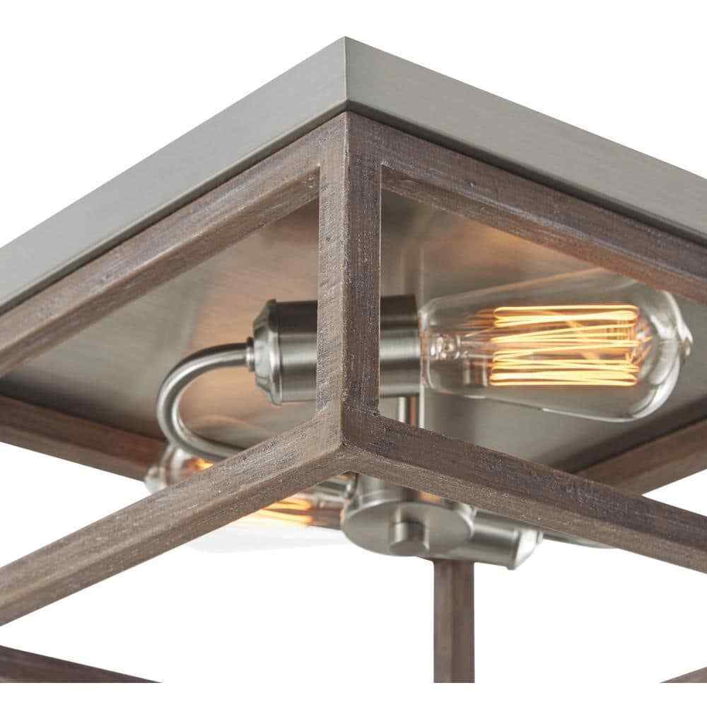 Hampton Bay Boswell Quarter 12 in. 2-Light Brushed Nickel Coastal Flush Mount
