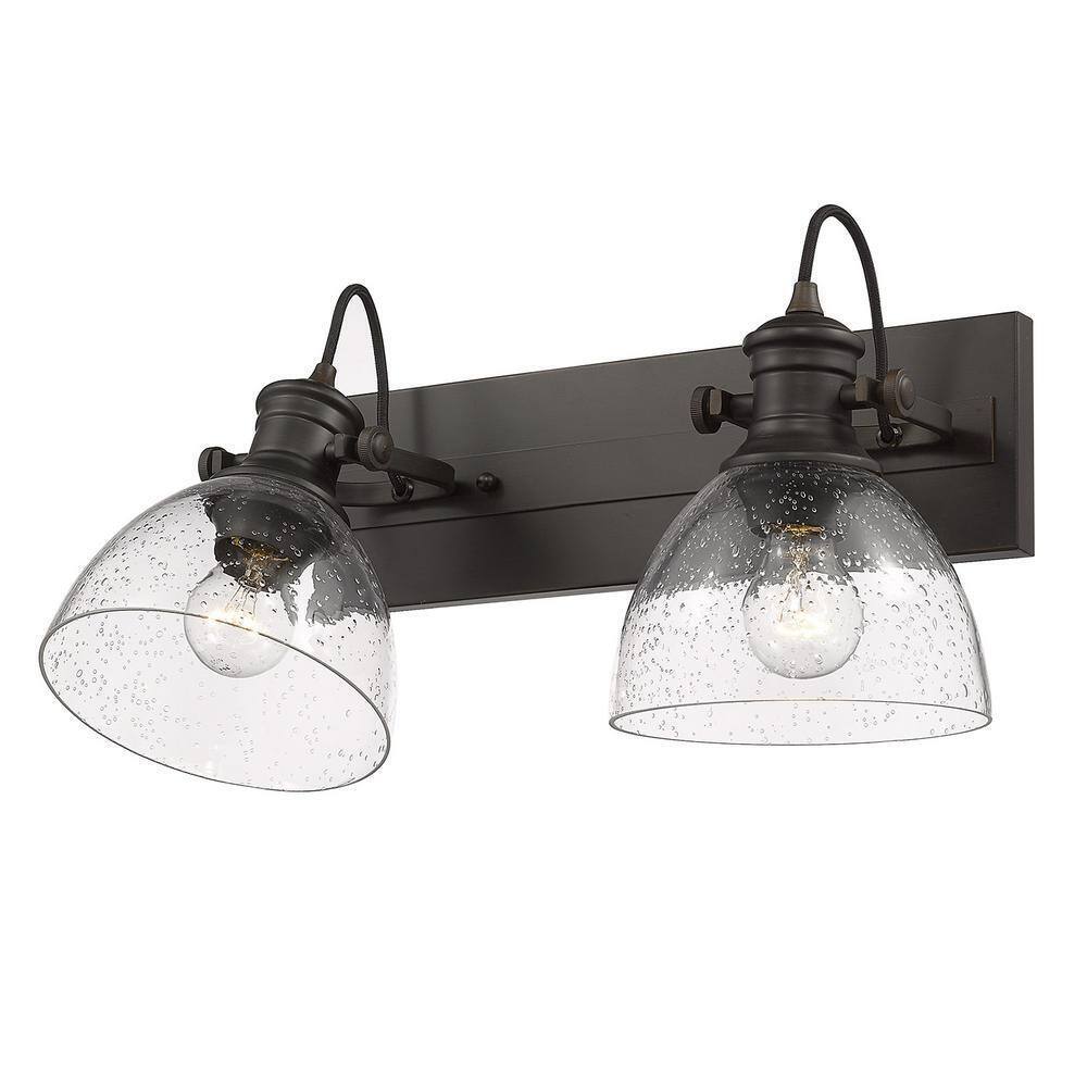 Golden Lighting Hines 2-Light Rubbed Bronze Bath Vanity with Seeded Glass