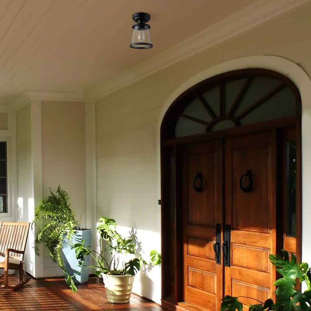 Hampton Bay Rigby 9.6 in. 1-Light Matte Black Round Flush Mount Ceiling Light