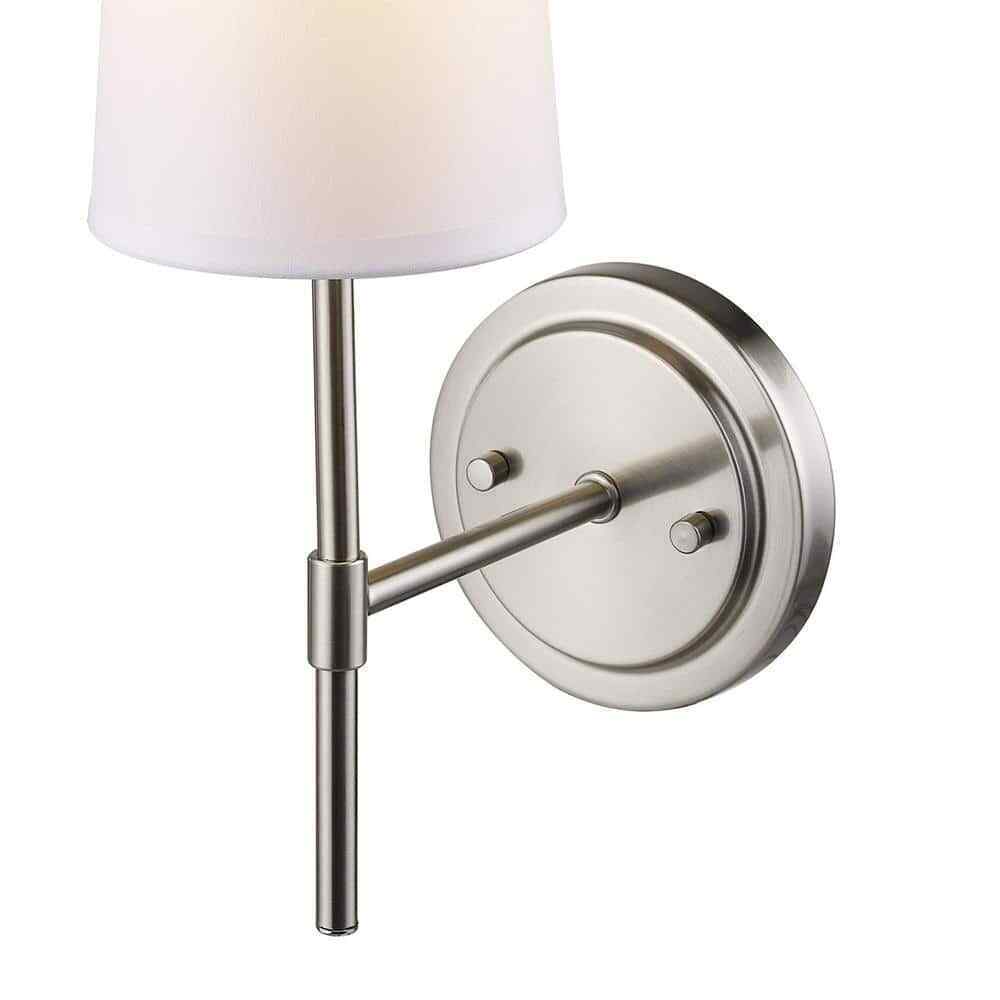 Globe Electric Clarissa 1-Light Brushed Nickel Wall Sconce w/ White Fabric Shade