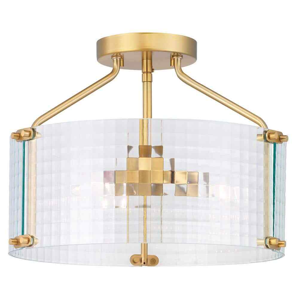 Home Decorators Collection Westlyn 15 in. 3-Light Brushed Brass Semi-Flush Mount