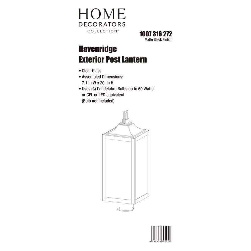 Home Decorators Havenridge Matte Black Outdoor Post Light w/ Clear Glass 1-Pack