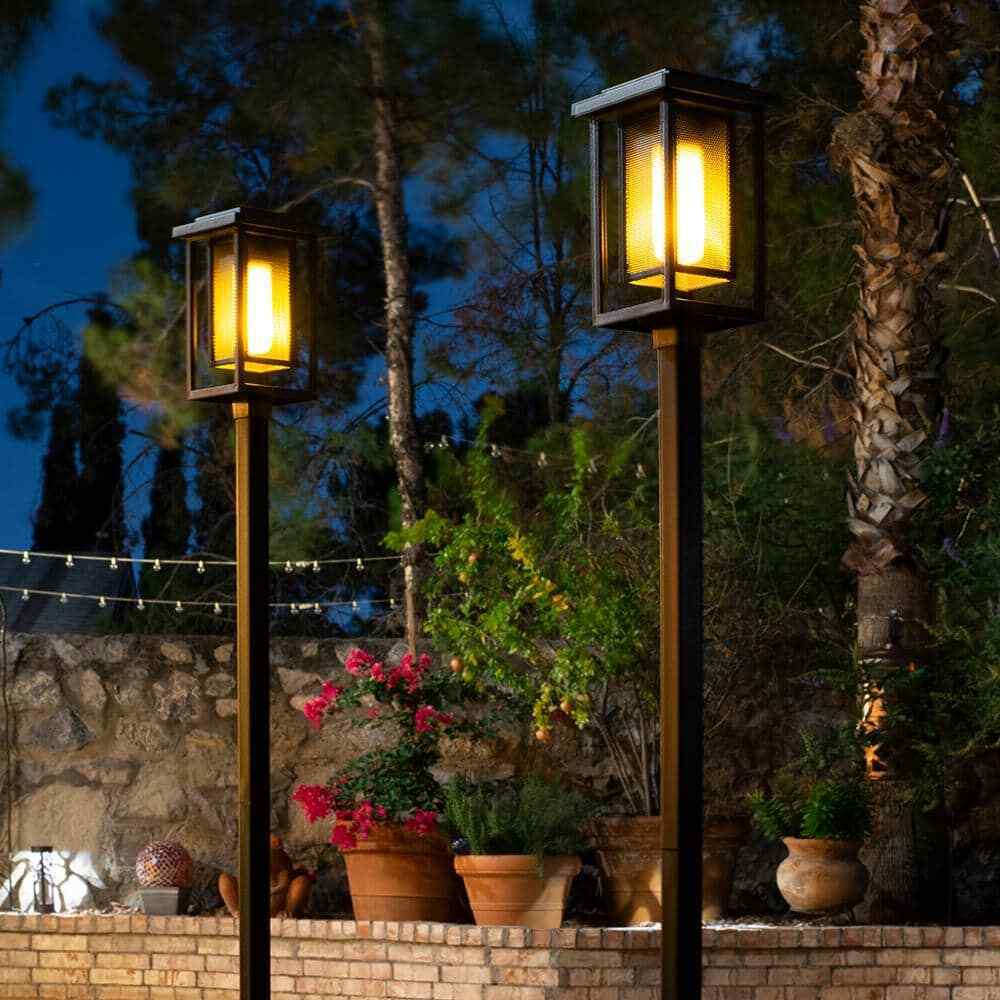 Hampton Bay Ambrose Solar Matte Black Integrated LED Modern Flicker Flame 2-Pack