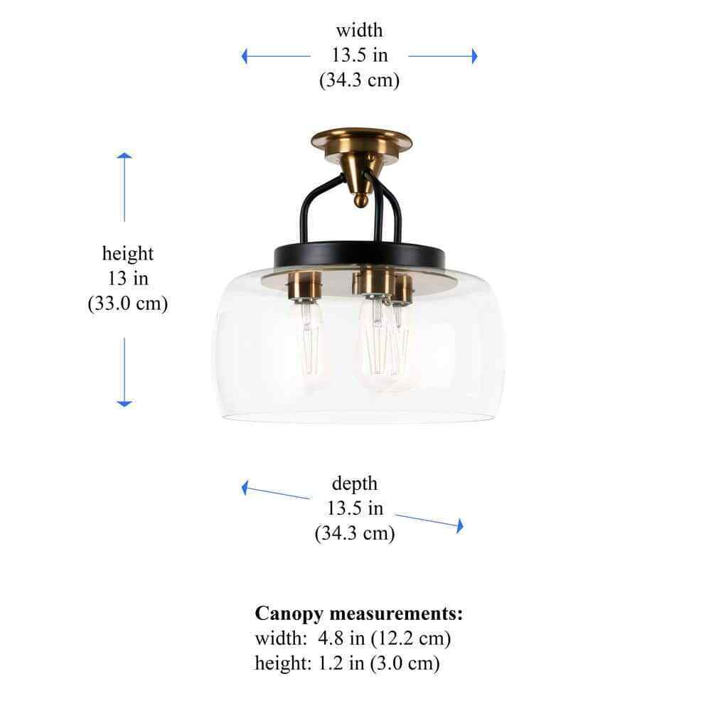 STANFORD LIGHTING Varese 3-Light Bronze Semi-Flush Mount with Clear Glass Shade