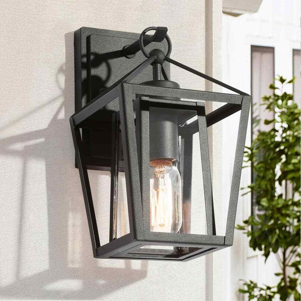 Uolfin Modern Farmhouse Arie 1-Light Industrial Black Cage Outdoor Sconce