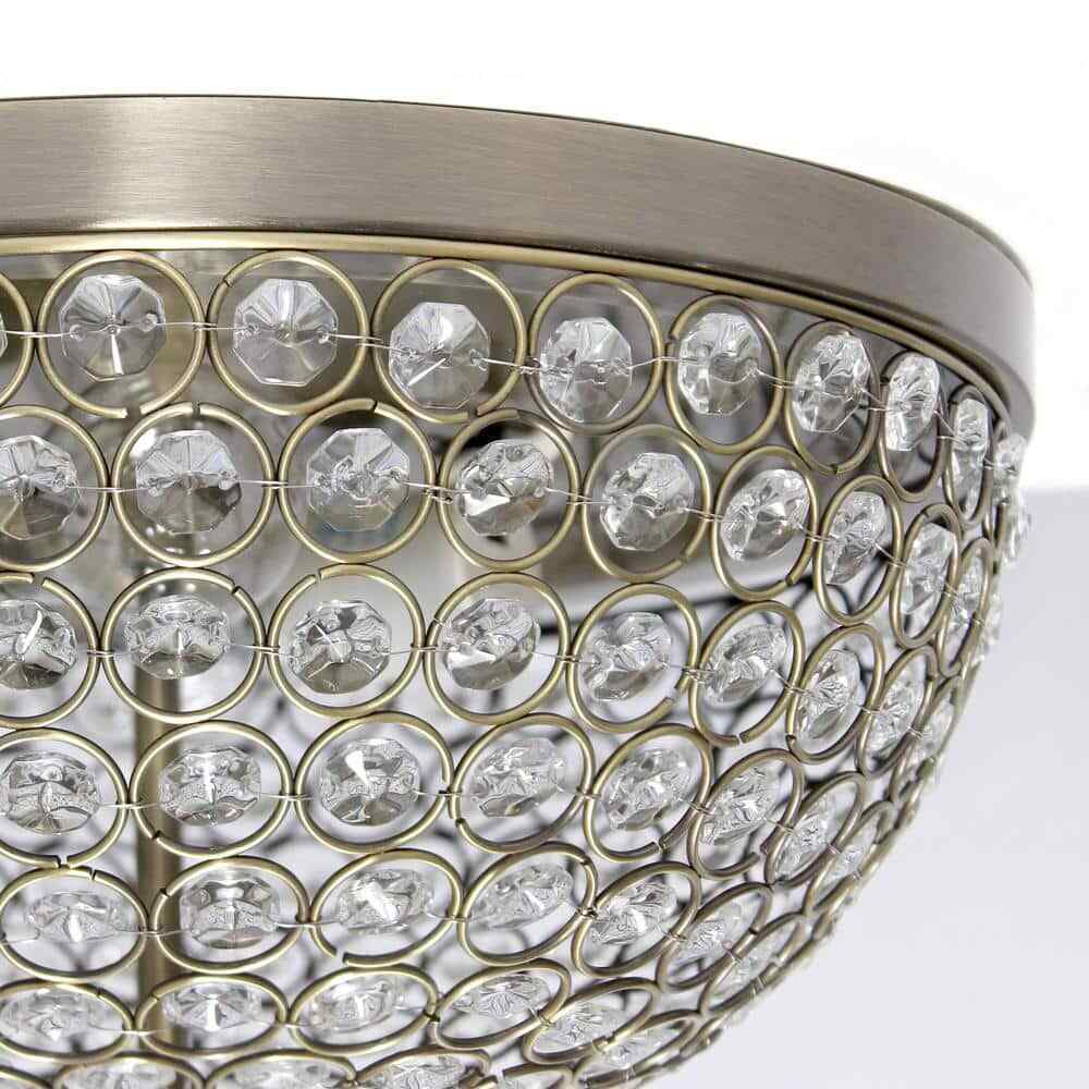 Elegant Designs Elipse 13 in. 2-Light Antique Brass and Crystal Flush Mount