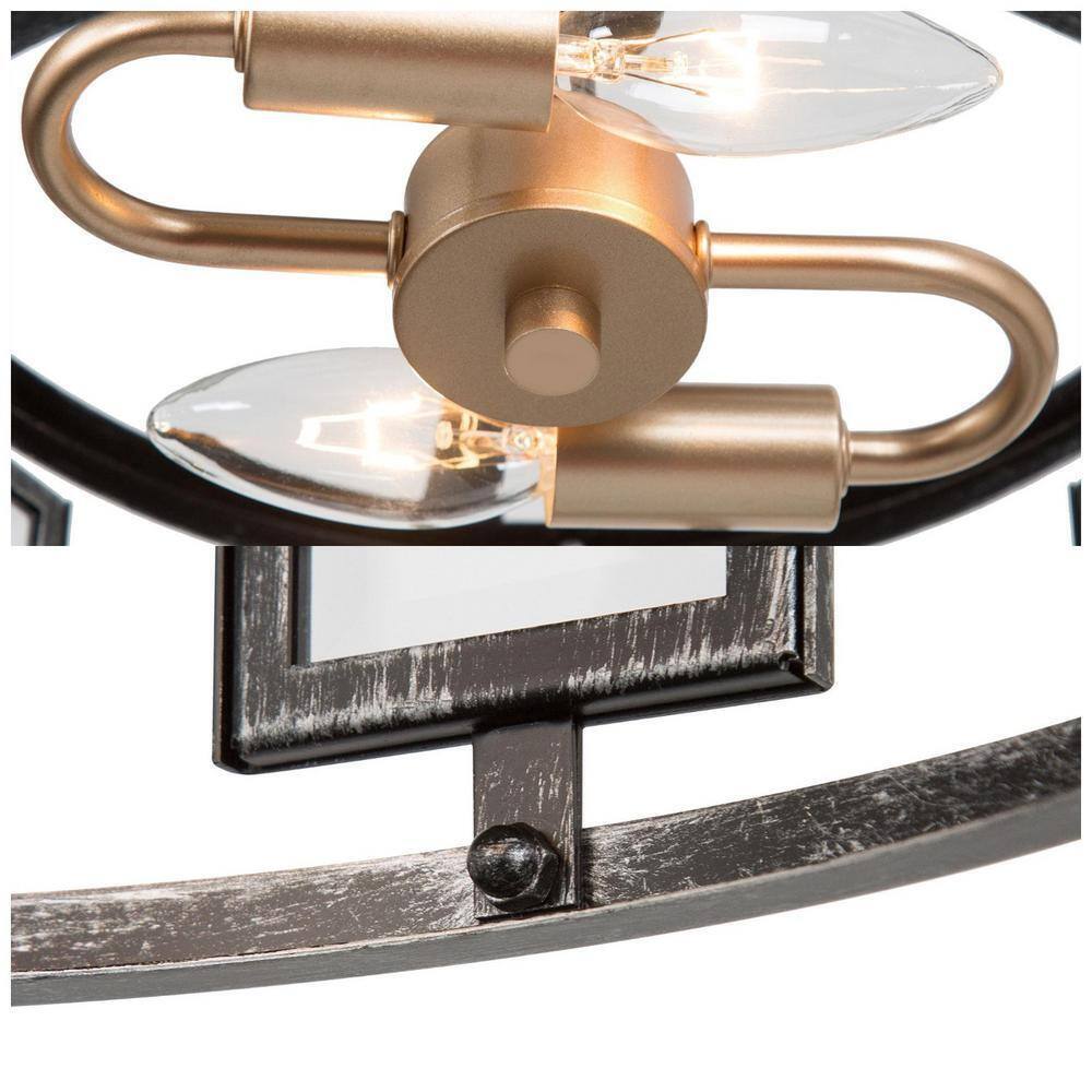 Uolfin Brushed Black 12 in. 2-Light Rustic Cage Semi-Flush Mount Ceiling Light
