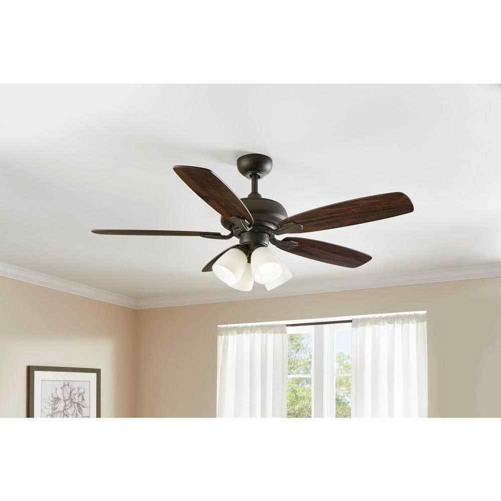 Hampton Bay Hollis 52 in. Indoor LED Bronze Ceiling Fan w/ Light Kit and Remote