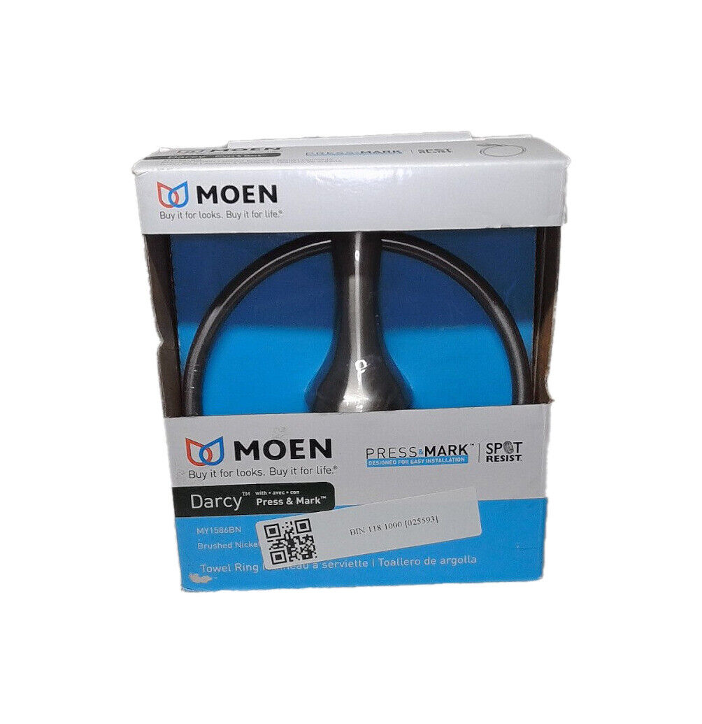 MOEN Darcy Towel Ring with Press and Mark in Brushed Nickel MY1586BN