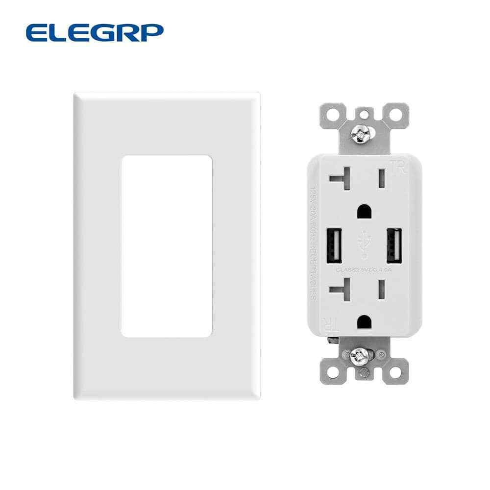 USB Dual Type A In-Wall 20 Amp Duplex Tamper Resistant Outlet White 2-Pack