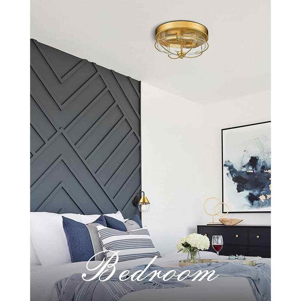 JAZAVA 12 in. 2-Light Farmhouse Champagne Gold Finish Ceiling Light Flush Mount