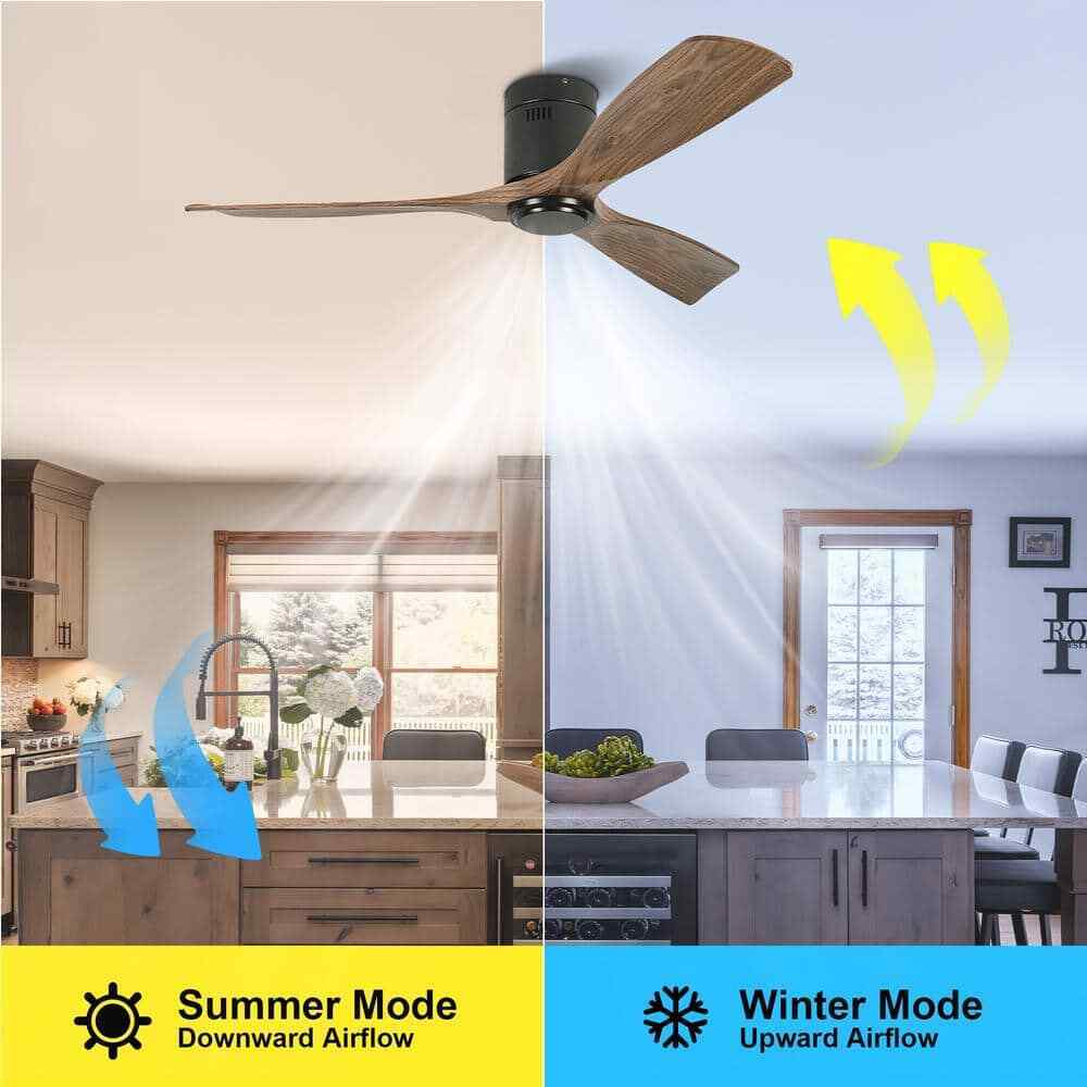 TOZING 52 in. Indoor Industrial Black Wood Windmill Flush Mount Ceiling Fan