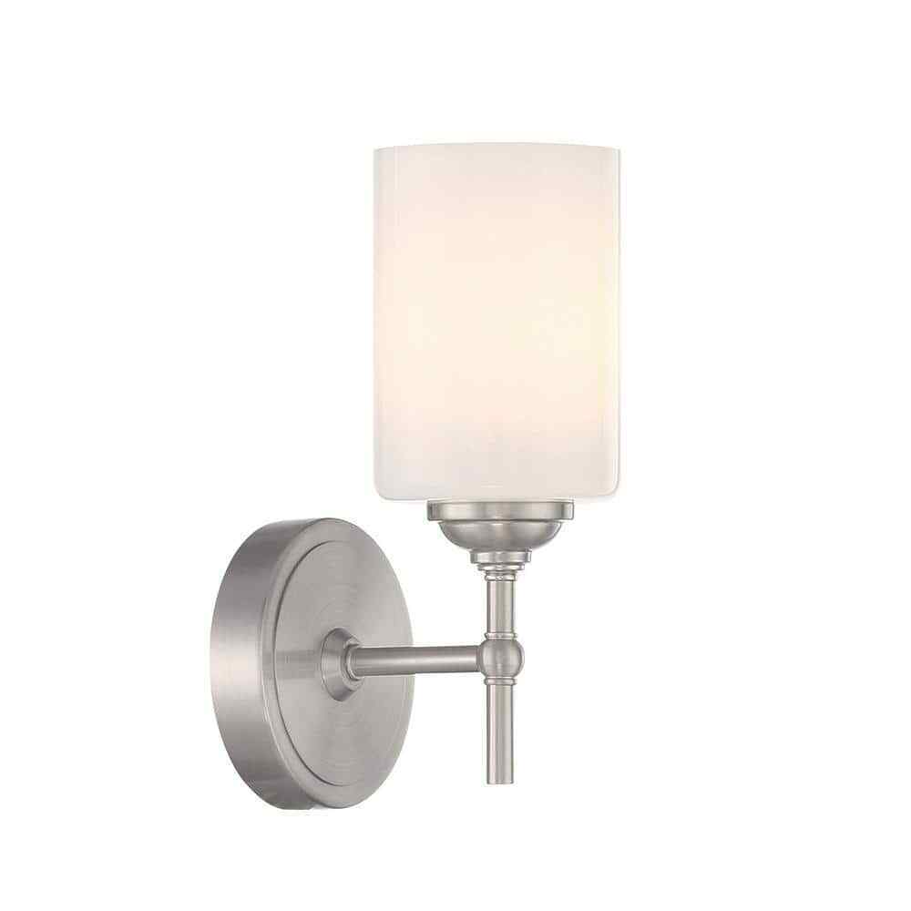 Home Decorators Ayelen 1-Light Brushed Nickel Opal White Glass Wall Sconce