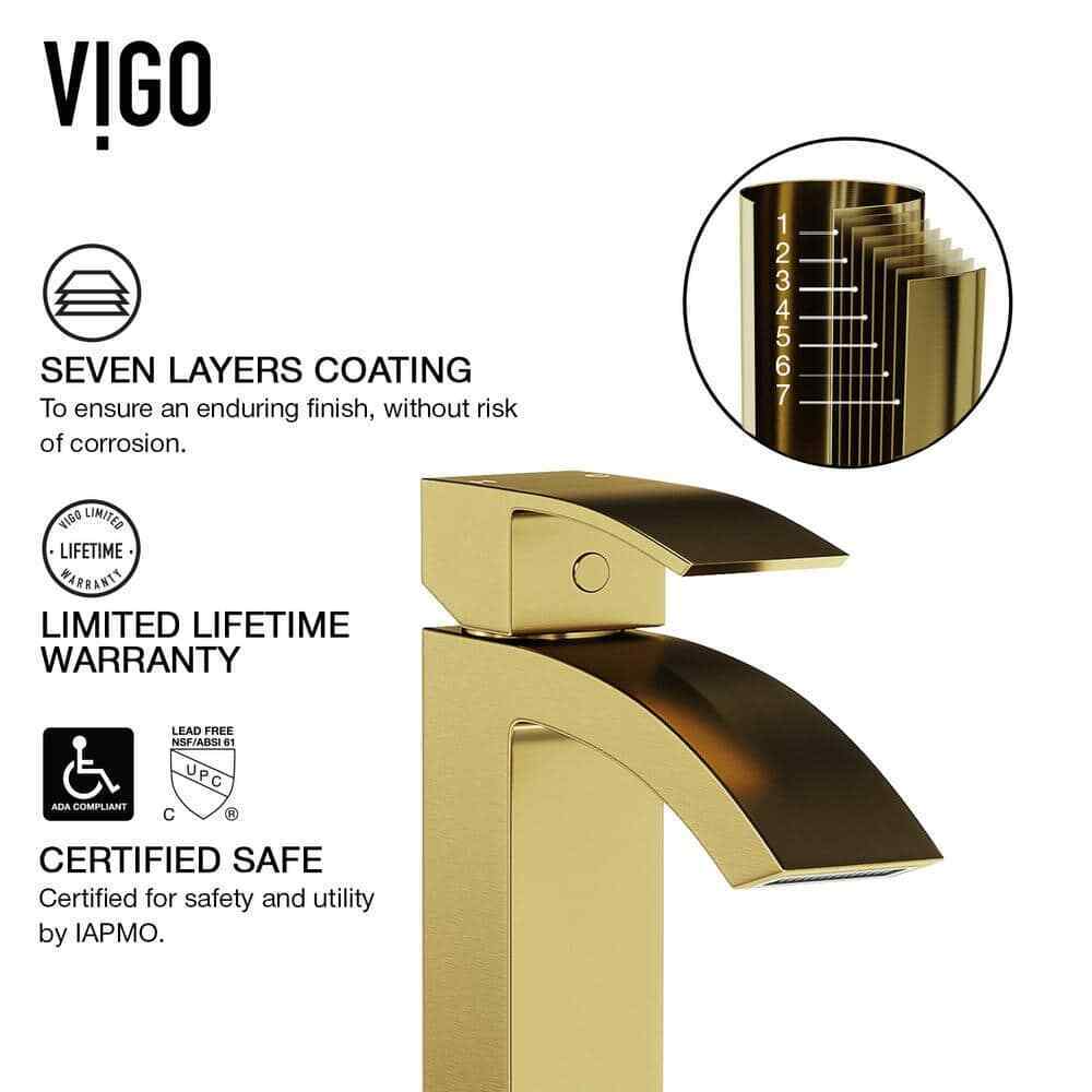 VIGO Satro Single Handle Single-Hole Bathroom Faucet in Matte Brushed Gold