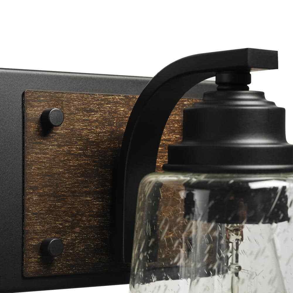 Globe Electric Warsaw 24 in. 3-Light Matte Black Vanity Light w/Faux Wood Accent