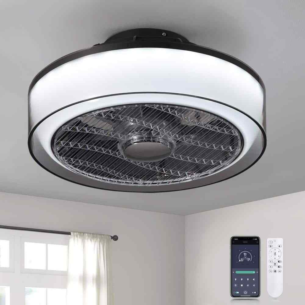 ANTOINE Modern Dimmable LED Indoor Gray Smart Enclosed Ceiling Fan w/ Remote