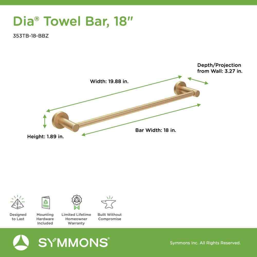 Symmons Dia 18 in. Wall-Mounted Towel Bar in Brushed Bronze