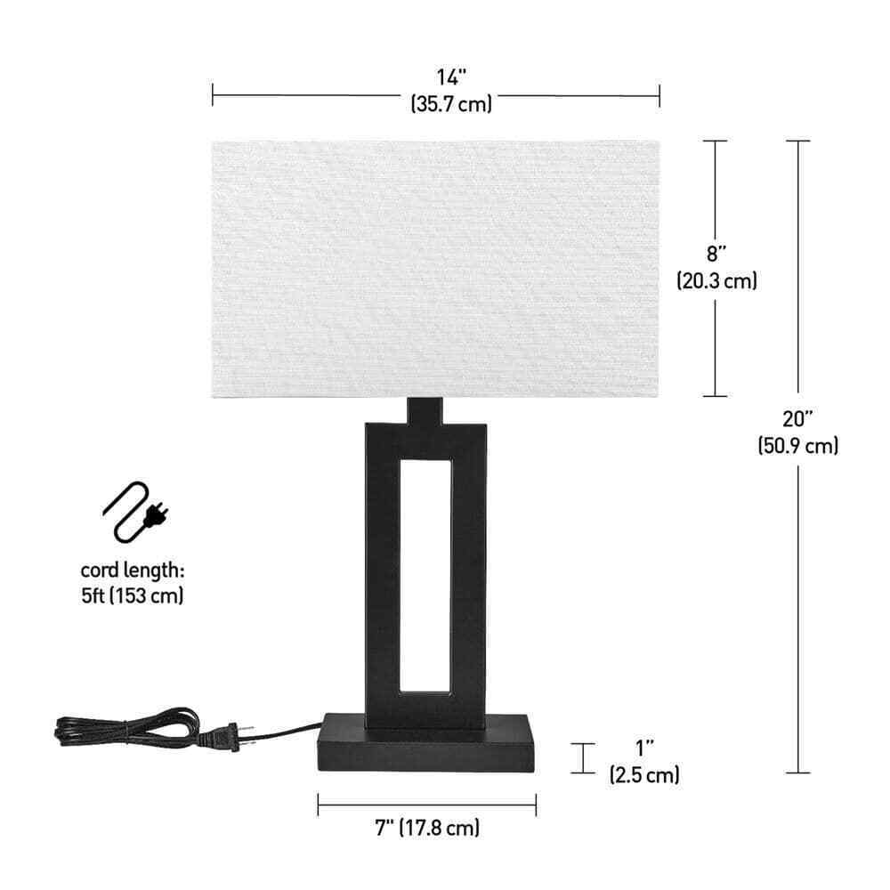 Globe Electric D'Alessio 20 in. Matte Black Table Lamp with White Linen Shade