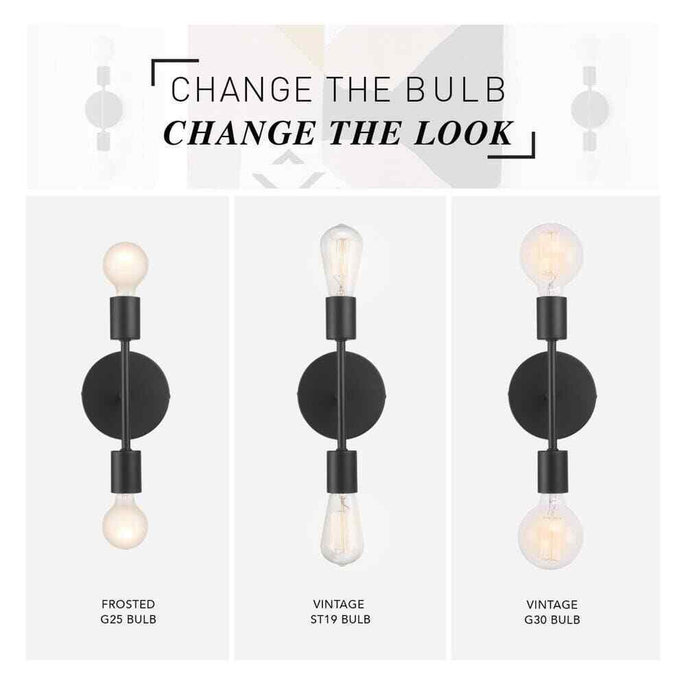 Hampton Bay Stockport 2-Light Matte Black Wall Sconce 65742