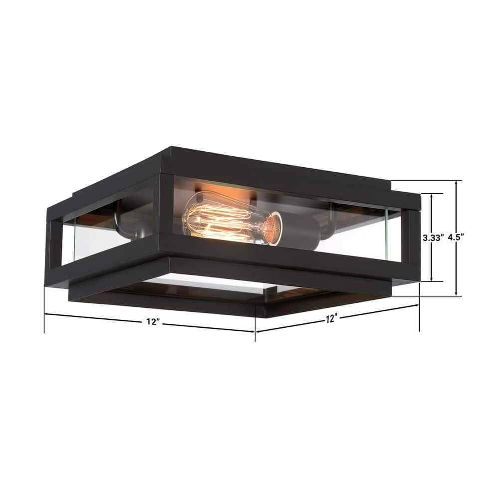 GLUCKSTEINELEMENTS Rockwell 12 in. 2-Light Black Flush Mount