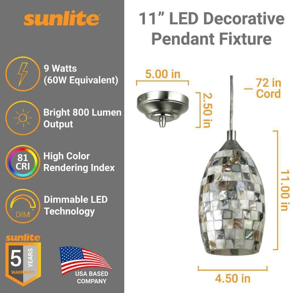 Sunlite Venice Integrated LED Brushed Nickel Dimmable Hanging Pendant Fixture
