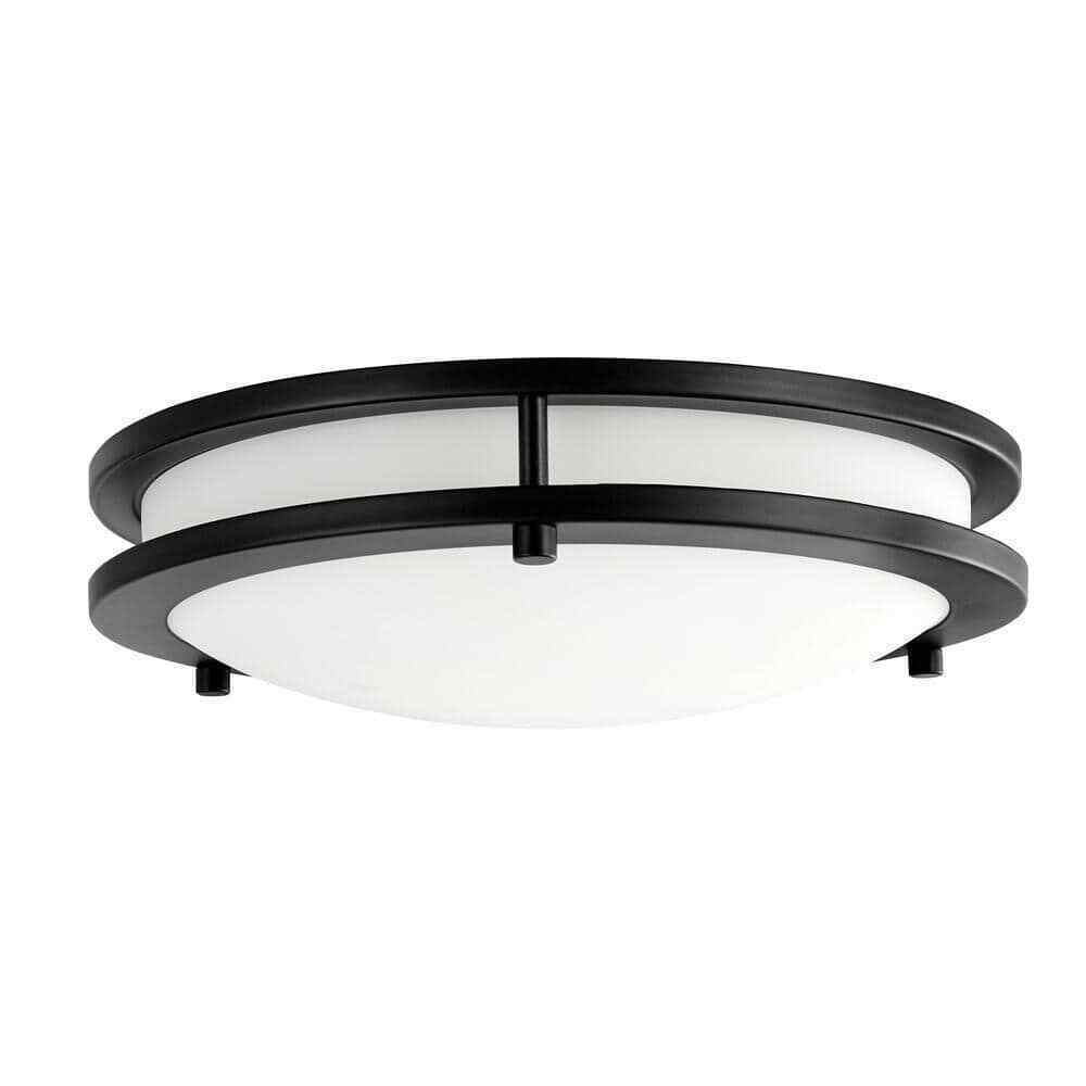 Hampton Bay Flaxmere 12 in. Matte Black Integrated LED Flush Mount Ceiling Light