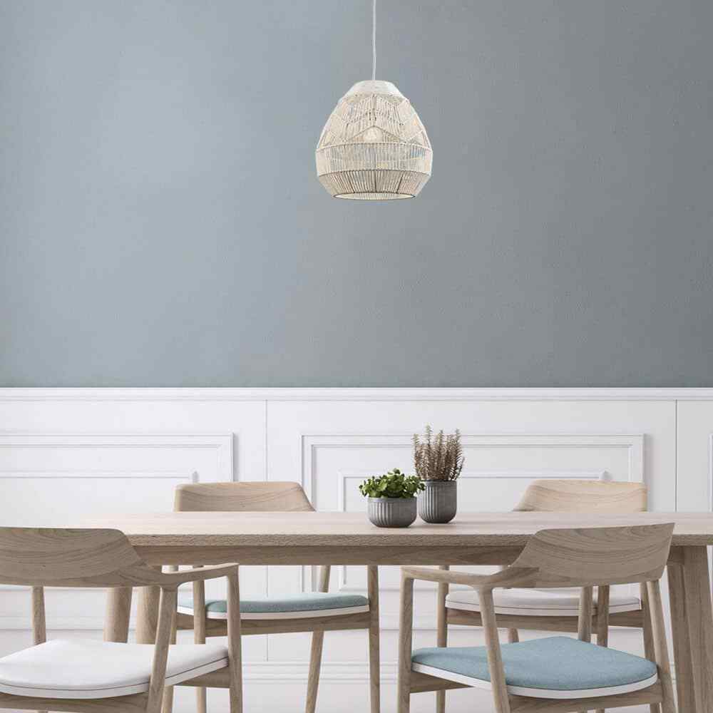 Bel Air Lighting 1-Light White Rope Basket Pendant Light Fixture w/ Woven Shade
