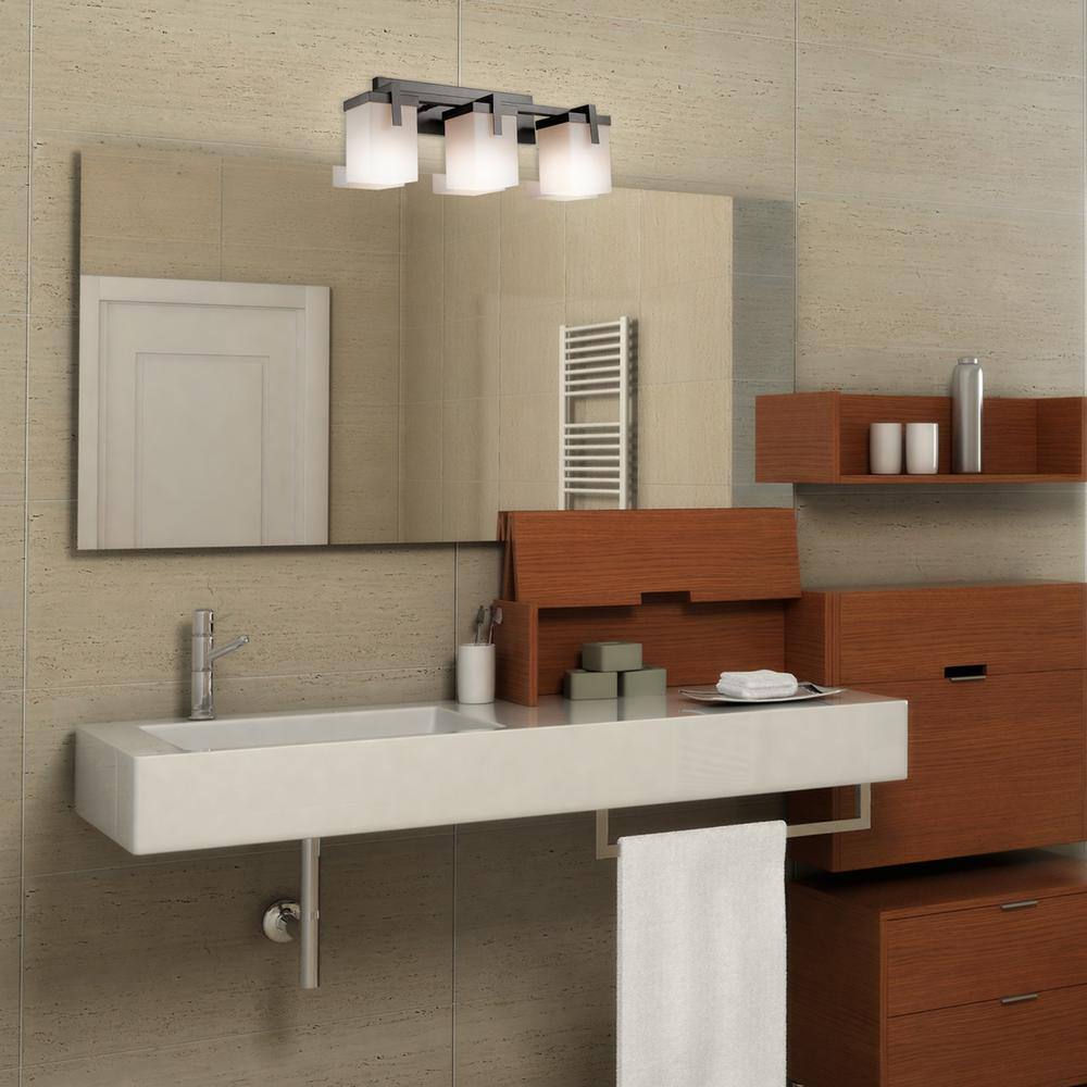 Globe Electric Helena 3-Light Dark Bronze Vanity Light w/ Frosted Glass Shades