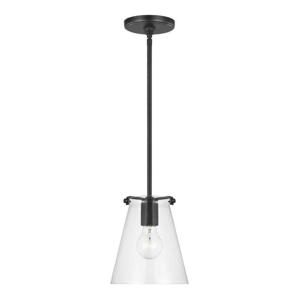 Sea Gull Lighting Blaine 1-Light Matte Black Hanging Pendant w/ Clear Glass