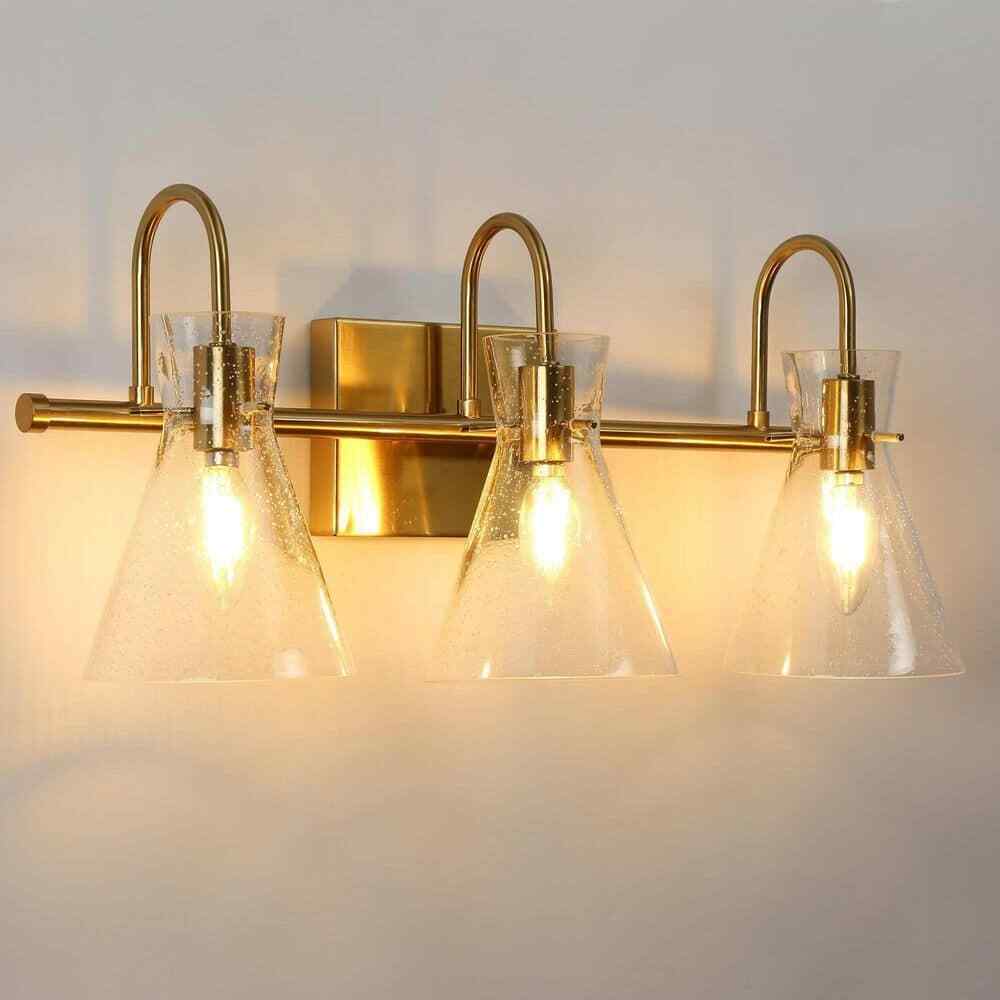 Uolfin Modern Bell Bathroom Vanity Light 3-Light Brass Gold Wall Sconce Light