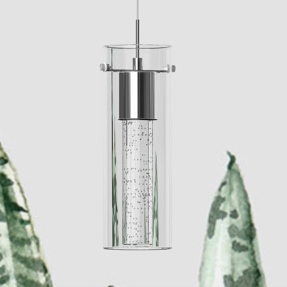 Pia Ricco 8-Watt Integrated LED Chrome Pendant with Crystal Bubble Glass Shade