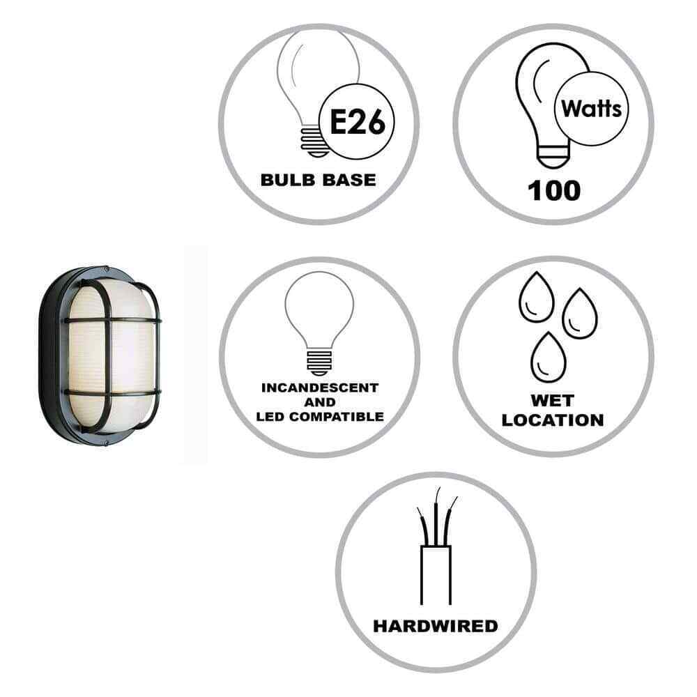 Bel Air Lighting Aria Black Oval Outdoor Wall Light Fixture w/ Ribbed Glass