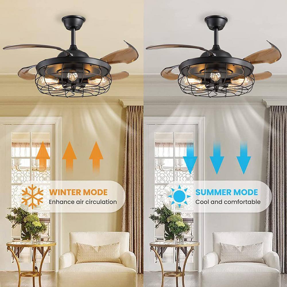 ANTOINE 36 in. Black Ceiling Fan w/ Lights + Remote Retractable Blades Fandelier